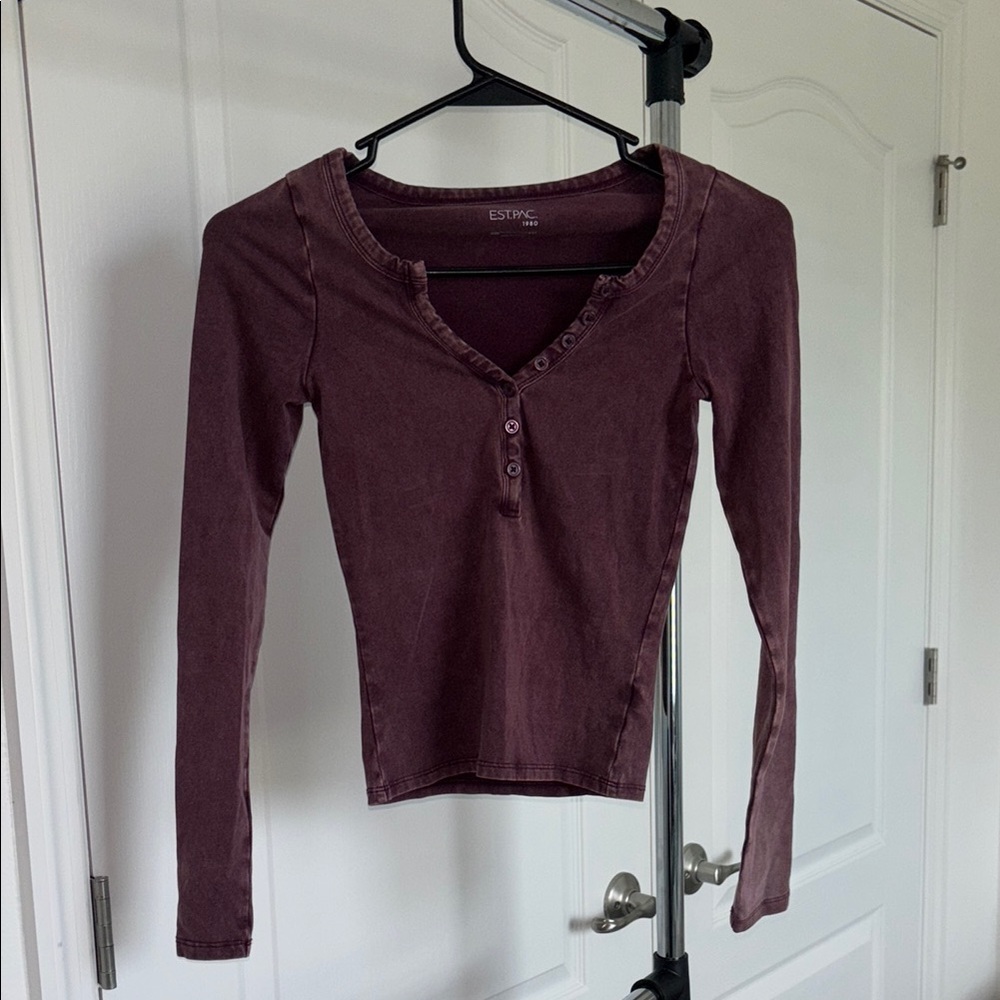 Pacsun Long Sleeve Button-Up Maroon Top